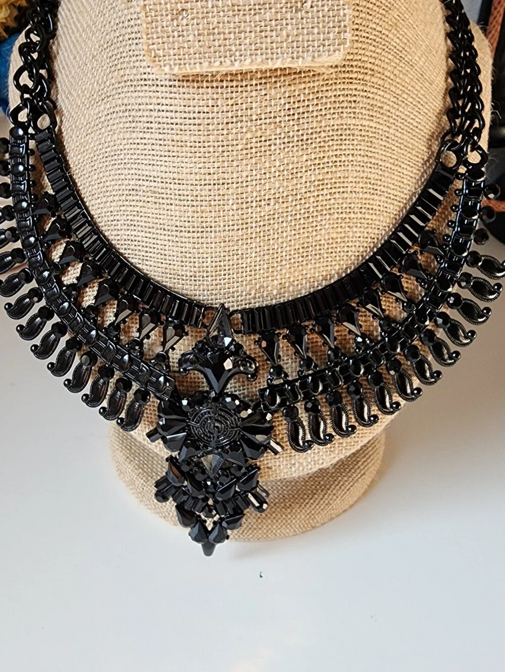 Bold Jet Black Glam Gothic Statement Bib Collar Necklace NWT